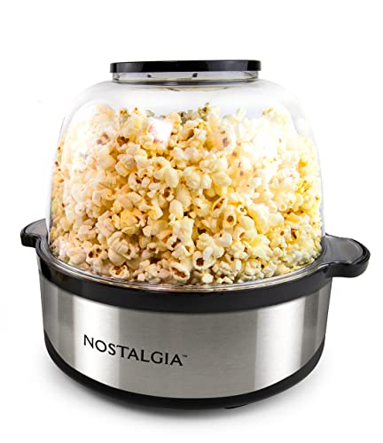 Nostalgia 6-Quart Stirring Popcorn Popper, Makes 24 Cups, Red and Stainless  