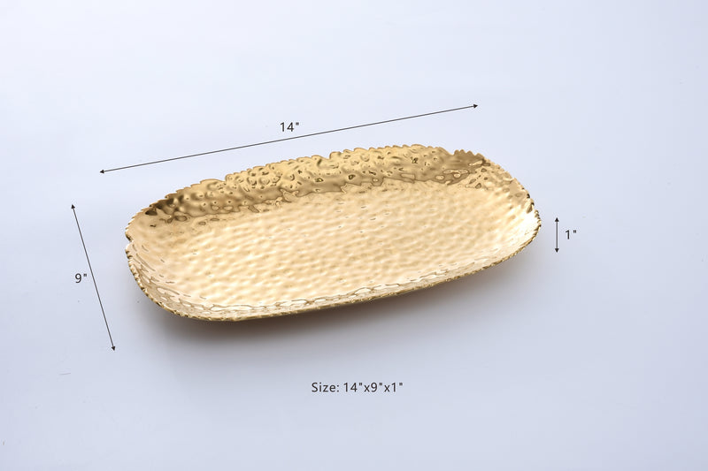 Ceramic Hammered Medium Serving Platter Gold