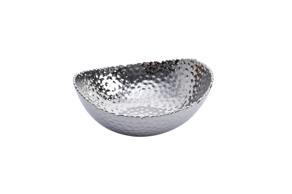 Porcelain Silver Large Hammered Oval Bowl