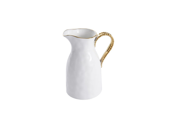 White Ceramic Pitcher with Gold Handle