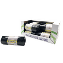 A roll of 10 large black 40-gallon garbage bags displayed on a white background.