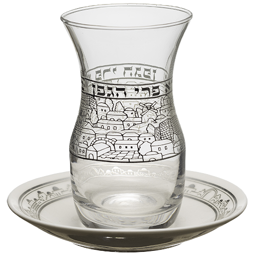 A&M Judaica & Gifts 43672 4 in. Glass Kiddush Cup with Ceramic Saucer