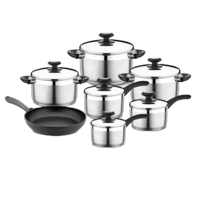 YBM Home 18/10 Tri-Ply Stainless Steel Pots and Pans Cookware Set includes  Saucepans Stockpots and Frying Pans, Induction Compatible Dishwasher Safe