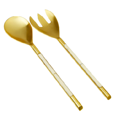 Stainless Steel Gold Salad Server With White Handle
