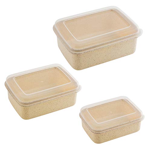Simplify 6 Piece Set Eco Wheat Plastic Food Storage Containers | Clear Lid | Meal Prep | Leftovers | Baking | Kitchen | Lunch | Natural | Rectangular | 3 Sizes