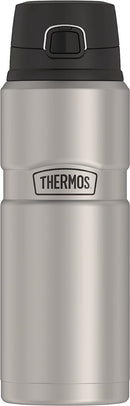 Matte steel THERMOS 24-ounce insulated drink bottle with push-button lid and locking ring, displayed on a white background.