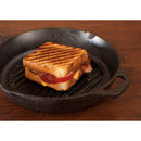 Black 10.25 inch cast iron grill fry pan with ribbed bottom and handle