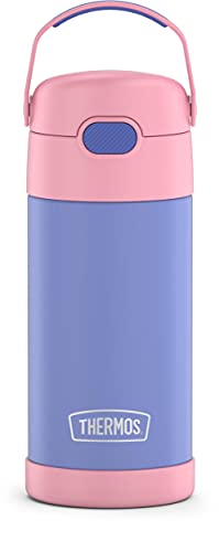 THERMOS FUNTAINER 12 Ounce Stainless Steel Vacuum Insulated Kids Straw Bottle, Purple/Pink