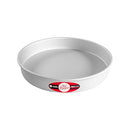 Fat Daddio's 12 x 2 inch anodized aluminum round cake pan with a smooth, solid base, displayed on a white background.