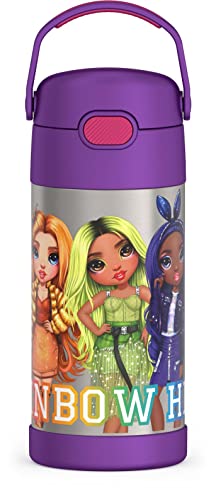 THERMOS FUNTAINER 12 Ounce Stainless Steel Vacuum Insulated Kids Straw Bottle, RAINBOW HIGH