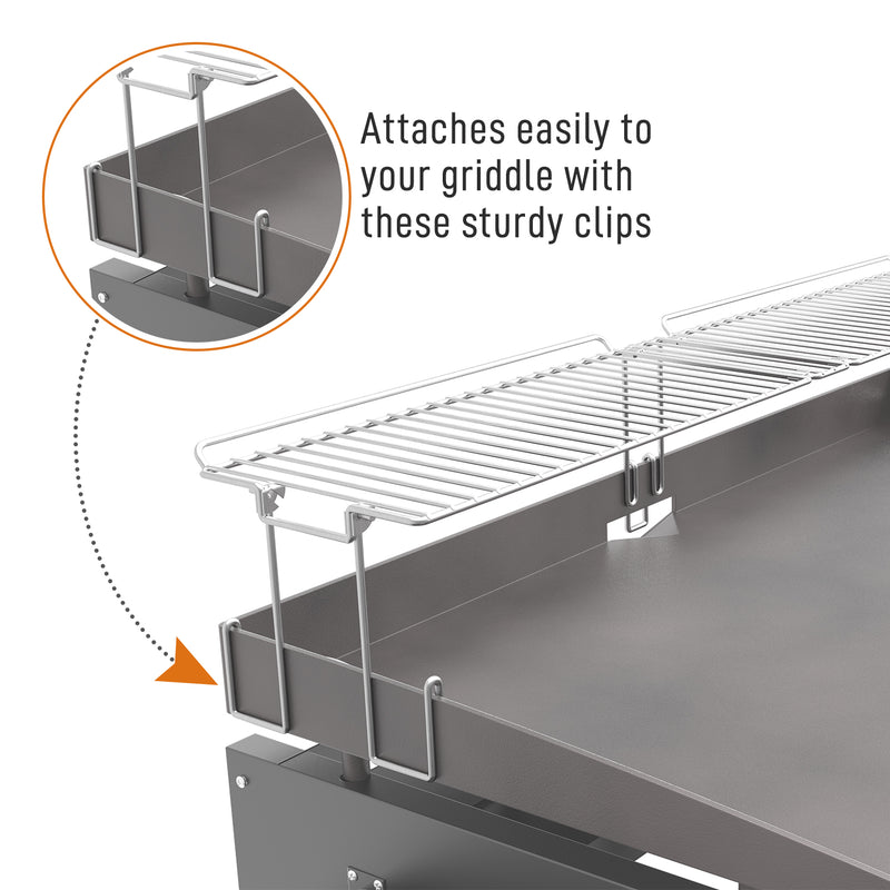 Yukon Glory 28 in. Griddle Warming Rack, Designed for 28 in. Blackstone Griddles, New & Improved Design, One-Step Clip on Attachment