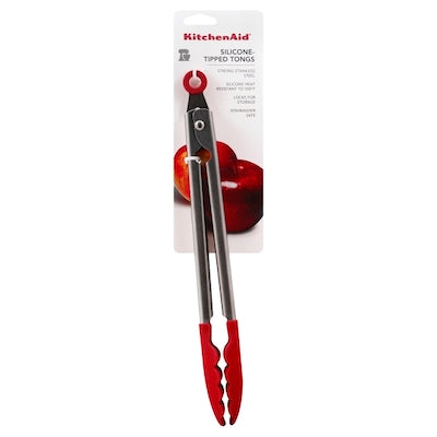 Silver & Red Silicone & Stainless Steel Tip Tongs