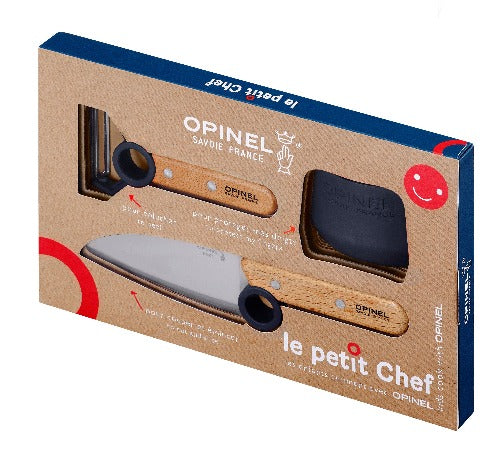 Opinel Le Petit Chef Complete 3 Piece Kitchen Set, Chef Knife with Rounded Tip, Fingers Guard, Peeler, For Children and Teaching Food Prep and Kitchen Safety, Made in France (NAVY)