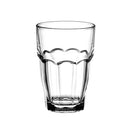 Clear 16.25 oz Bormioli Rocco Rock Bar cooler glass with a stackable design, shown on a white background.