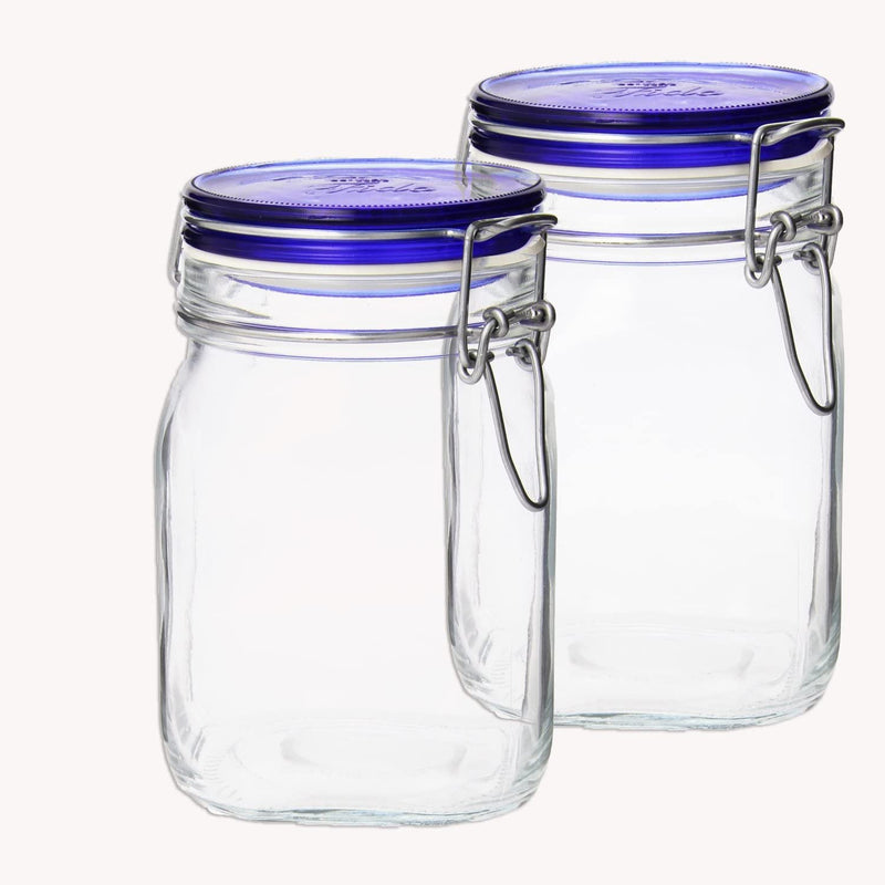 Bormioli Rocco Fido Blue 33.75 Ounce Square Jar, Set of 2