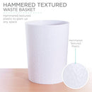 Bath Bliss Hammered Design Waste Bin | 1 Pack | Round Open Top | 10 Liter | Bathroom Trash Can | Kitchen | Office | Bedroom | Textured Plastic | Wastebasket | White