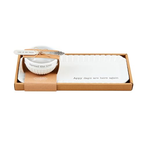 Mud Pie Circa Tray and Dip Bowl Set; Tray 5" x 12" | Bowl 2" x 3 3/4" Dia | Spreader 5 1/2"