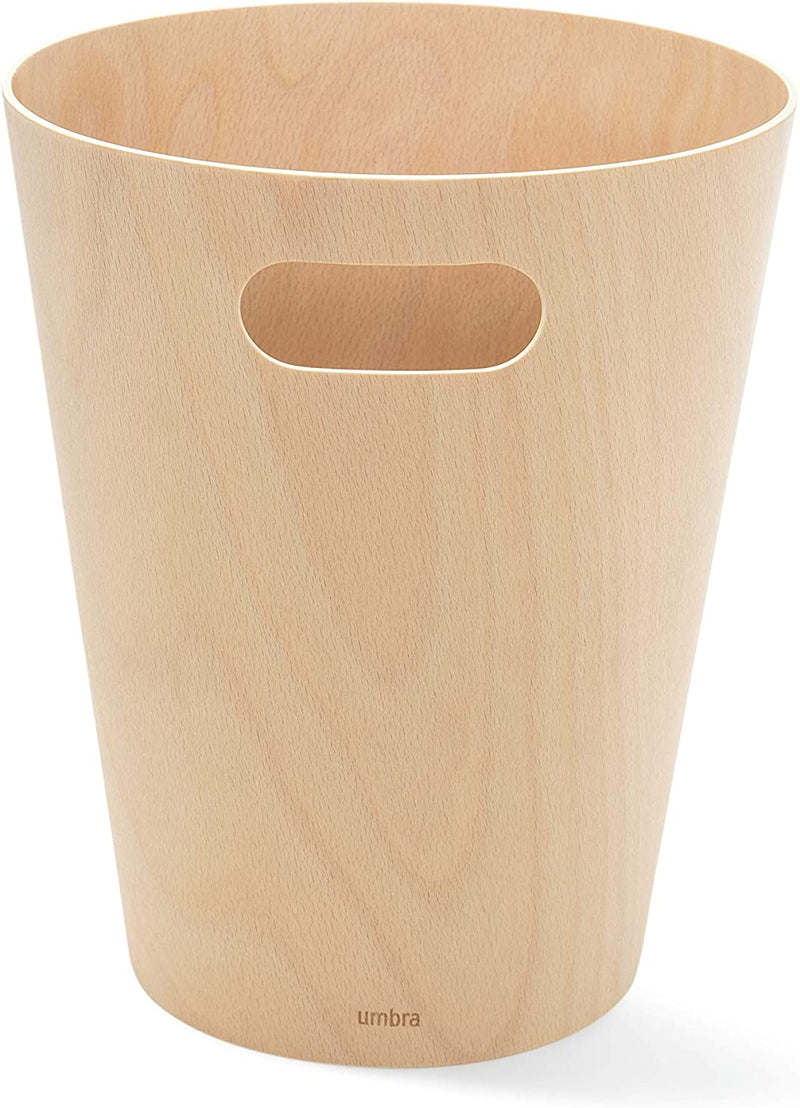 Umbra Woodrow, Natural 2 Gallon Modern Wooden Trash Can Wastebasket or Recycling Bin