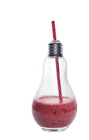 Lightbulb-Shaped Glass Bottle with Red Striped Straw
