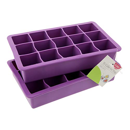 Elbee Home Elbee 613 Coolest 15 Silicone Ice Tray-2-Piece Mold Set-Make 30 Cubes, 7.2 x 2.9 x 4.3 inches, Purple