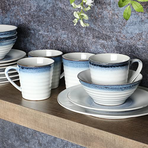 Gibson Elite Spiral Reactive Embossed Dinnerware Set - Blue, Service for Four (16pcs)