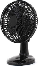 Black 6-inch convertible clip and tabletop fan with adjustable head on a white background.