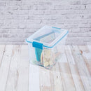 Clear Sterilite 20 Quart Gasket Box with a white lid and blue latches.