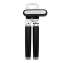 Black stainless steel multifunction can opener with ergonomic handles and built-in bottle opener