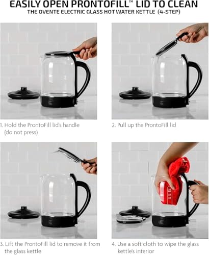 OVENTE Electric Glass Kettle 1.5 Liter 1500W Instant Hot Water Boiler Heater with ProntoFill Tech, Boil-Dry Protection, Automatic Shut Off, Fast Boiling for Tea & Coffee, Black KG516B