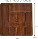  5-compartment plastic cutlery tray with a wood-grain finish shown on a white background.