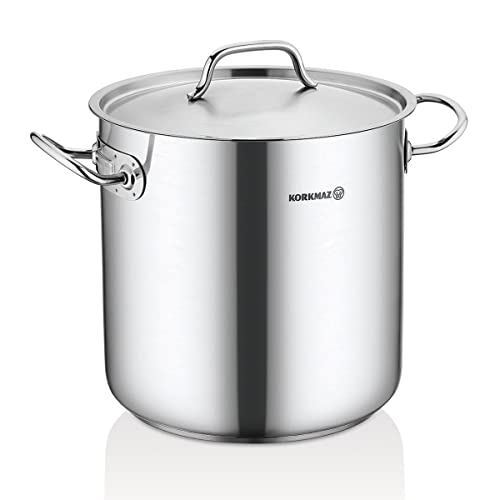 Korkmaz Proline Extra Deep Stock Pot 32x32 Cm 27 Quart 18/10 Stainless Steel Casserole Stockpot With Lid and Handles Silver