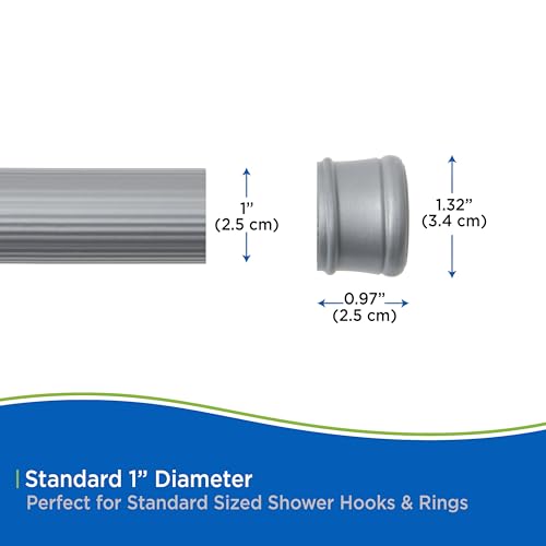Kenney KN609L/13 Twist & Fit No Tools Spring Tension Standard Shower Curtain Rod with Non-Slip, Non-Scratch Ends, 42-72" Adjustable Length, Easy Install, Silver, 1" Diameter Rust Resistant Steel Tube
