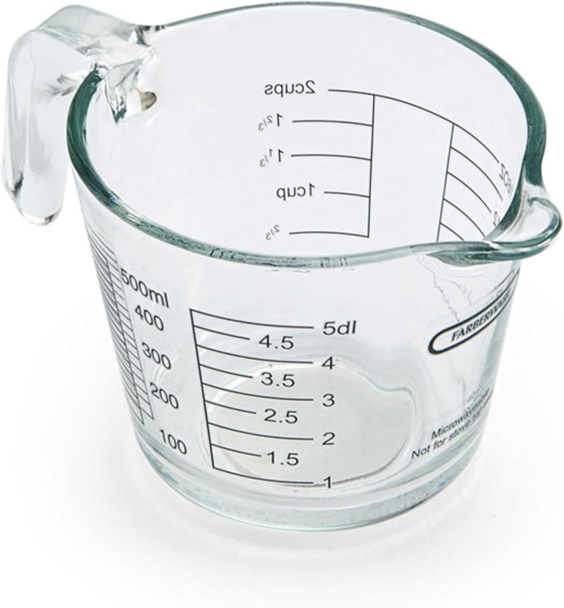 Farberware 2-Cup Borosilicate Glass Wet and Dry Measuring Cup with Oversized Measurements, Clear