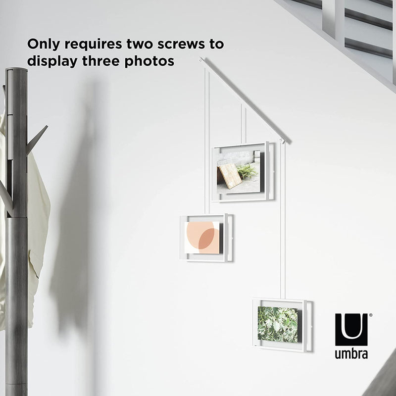 Umbra Exhibit Picture Frame Gallery Set Adjustable Collage Display for 5 Photos, Prints, Artwork & More (Holds Two 4 x 6 inch and Three 5 x 7 inch Images), 3 Opening, White