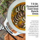 Large 7.5 quart white enamel cast iron Dutch oven with lid.