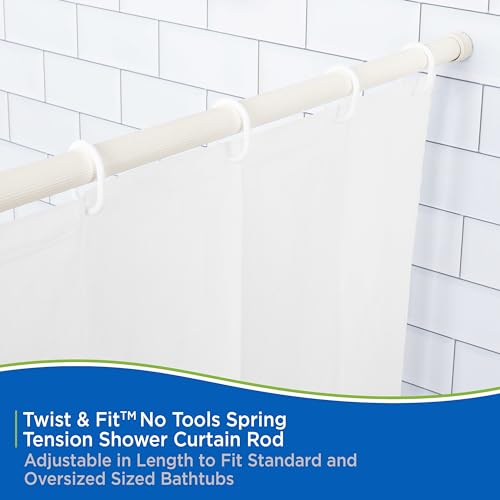 Kenney KN609L/87 Twist & Fit No Tools Spring Tension Standard Shower Curtain Rod with Non-Slip, Non-Scratch Ends, 42-72" Adjustable Length, Easy Install, Cream, 1" Diameter Rust Resistant Steel Tube