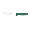 5.5-inch serrated kitchen knife with a green handle shown on a white background.