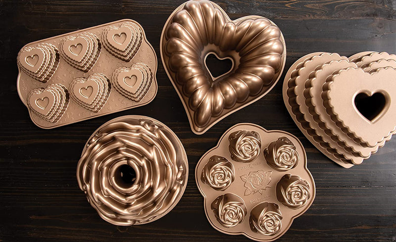 Nordic Ware Cast Bundt Bakeware Tiered Heart Cakelets Toffee, 3-Cup