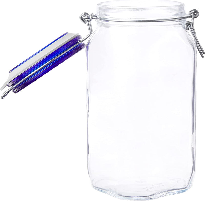 Bormioli Rocco Fido Square Jar with Blue Lid, 1.50 Liter (Pack of 2) (43208-6334)