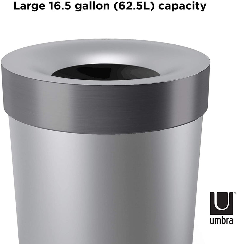 Umbra Vento Open Top 16.5-Gallon Kitchen Trash Large, Garbage Can for Indoor, Outdoor or Commercial Use, 16.5 Gallon, Grey/Steel