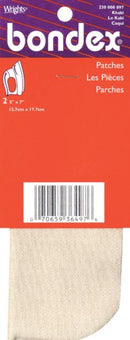 Single khaki 5"x7" iron-on fabric patch on white background.