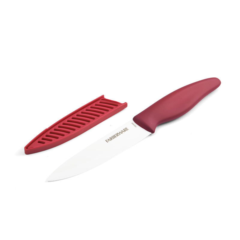 Farberware Colourworks 5-inch Ceramic Utility Knife with Blade Cover Red