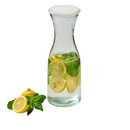 Clear 1L glass carafe with a leakproof lid on a white background.