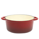 Red 5QT enameled cast iron Dutch oven with lid, displayed on a white background.