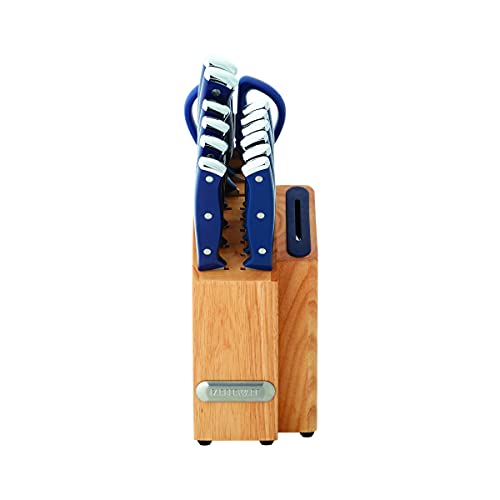 Farberware Edgekeeper Triple Riveted Slim Knife Block Set with Built in Sharpener, 14-Piece, Navy