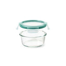 OXO Good Grips 2-cup round glass food storage container with a clear airtight lid on a white background.