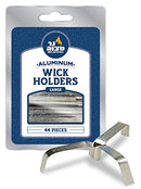 A silver blister pack containing 44 large aluminum wick holders, with one holder shown outside the package. The holders are X-shaped and designed for oil candles.