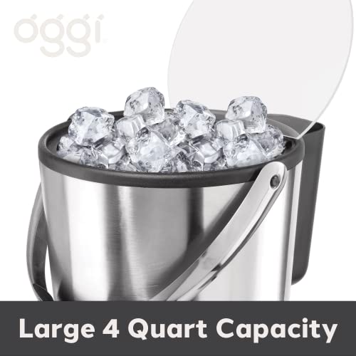 Oggi Insulated Ice Bucket, 4 Quart / 3.8 L, Stainless Steel, Black.