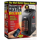 A compact, black 400-watt ceramic space heater with a digital display, designed to plug directly into a wall outlet, shown with a red power button and control buttons on top.