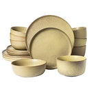 16-piece stoneware dinnerware set in Toast Cream with a reactive glaze finish, including dinner plates, salad plates, soup bowls, and all-purpose bowls.